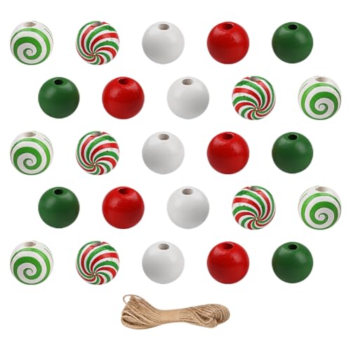 JIHUOO 110 Stück 16 mm Weihnachten Holzperlen Xmas Holzperlen Rot Weiß Grün Perlen Lose Abstandshalter Perlen Girlande Herstellung Perlen Runde Bastelperlen Urlaub Zuhause Dekorationen A von JIHUOO