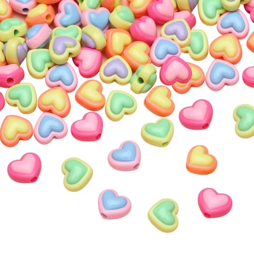 JIHUOO 150 Stück bunte Acryl-Perlen in Herzform, 15 mm, handgefertigt, Herzform, Abstandshalter, gemischte Farben, lose Kunststoffperlen, Pastellfarben, Bastelperlen, Freundschaftsarmband, Charms mit von JIHUOO