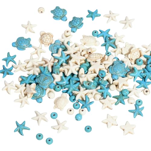 JIHUOO 170g Türkis Meeresschildkröte Perlen Naturstein Tier Seestern Perlen Blau Weiß Meeresschildkröte Charms Ozean Tiere Charms Edelstein Runde Lose Perle Sommer Spacer Bead zum Basteln JIHUOO 170g Türkis Meeresschildkröte Perlen Naturstein Tier Seestern Perlen Blau Weiß Meeresschildkröte Charms Ozean Tiere Charms Edelstein Runde Lose Perle Sommer Spacer Bead zum Basteln von JIHUOO