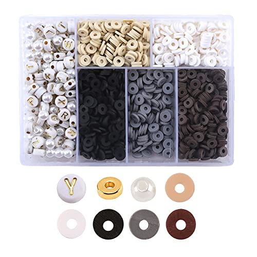 JIHUOO 1750 Stücke Polymer Clay Perlen Set Flache Tonperlen Perlen Bastelnperlen Buchstabenperlen Metallperlen für DIY Schmuck Armbänder Anhänger Schwarz von JIHUOO