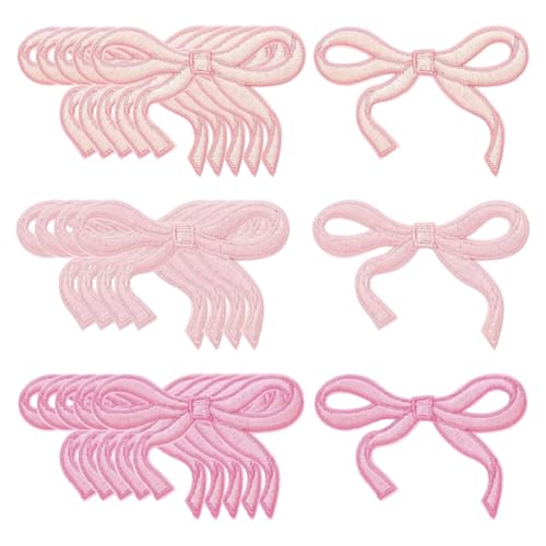 JIHUOO 18 Stück kleine rosa Schleife zum Aufbügeln mit Schleife, bestickte Applikationen, Stickapplikationen, Schleifen, niedlich, zum Aufnähen, dekorativer Aufnäher, ästhetischer Aufnäher, für von JIHUOO
