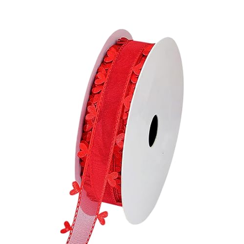 JIHUOO 18M Valentinstag Herz Band Sheer Dekoband Geschenkverpackung Tüllband Blumenbouquet Ribbon Hochzeit Einladung Schleifenband Schleifenband Rot von JIHUOO