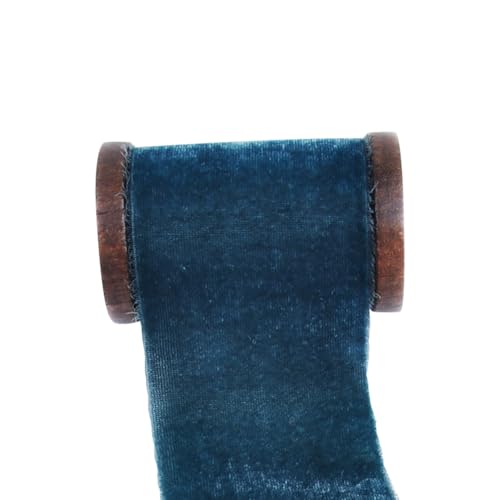 JIHUOO 1M Ausgefranster Rand Samtband Handgefertigtes Fransenband Trim Vintage Geschenkpapier Band Rustikales Hochzeitseinladungsband Brautstrauß Bänder mit Holzspule Dunkelblau von JIHUOO