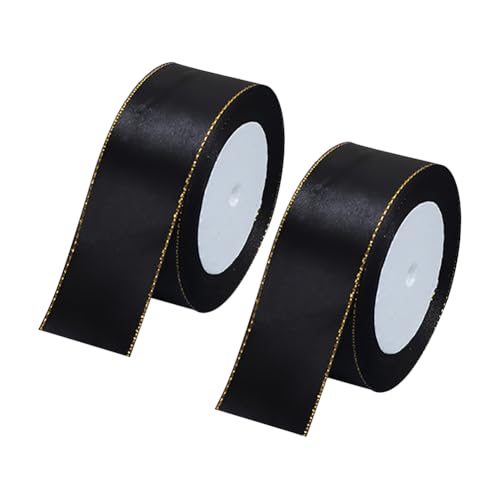 JIHUOO 2 Rollen 22 Meter x 4 cm Satin-Geschenkband mit Goldrand, Stoffband, Blumenstrauß, Wickelbänder, Schleifenherstellung, Bänder für Hochzeit, Geburtstag, Party, Dekoration, Schwarz JIHUOO 2 Rollen 22 Meter x 4 cm Satin-Geschenkband mit Goldrand, Stoffband, Blumenstrauß, Wickelbänder, Schleifenherstellung, Bänder für Hochzeit, Geburtstag, Party, Dekoration, Schwarz von JIHUOO