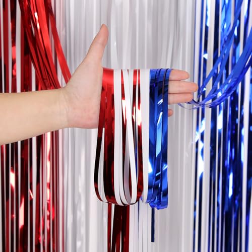 JIHUOO 2 Stück 1 x 2 m 4. Juli Luftschlangen rot-weiß und blau Hintergrund Vorhänge patriotische Party Luftschlangen Unabhängigkeitstag Girlande Gedenktag Banner Lametta Folie Fransenvorhänge JIHUOO 2 Stück 1 x 2 m 4. Juli Luftschlangen rot-weiß und blau Hintergrund Vorhänge patriotische Party Luftschlangen Unabhängigkeitstag Girlande Gedenktag Banner Lametta Folie Fransenvorhänge von JIHUOO