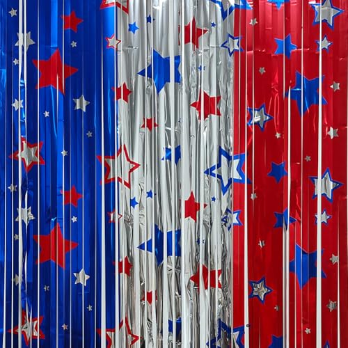 JIHUOO 2 Stück 1 x 2 m 4. Juli Luftschlangen rot weiß und blau Hintergrund Vorhänge patriotische Party Luftschlangen Unabhängigkeitstag Girlande Gedenktag Banner Lametta Folie Fransenvorhänge JIHUOO 2 Stück 1 x 2 m 4. Juli Luftschlangen rot weiß und blau Hintergrund Vorhänge patriotische Party Luftschlangen Unabhängigkeitstag Girlande Gedenktag Banner Lametta Folie Fransenvorhänge von JIHUOO