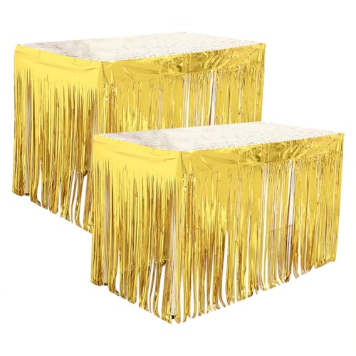 JIHUOO 2 Stück 2,9 m x 74,9 cm Metallfolie Fransen Lametta Tischröcke Party Event Tischröcke Lametta Hintergrund Vorhänge Lametta Luftschlangen Girlande Breites Lametta Banner Golden JIHUOO 2 Stück 2,9 m x 74,9 cm Metallfolie Fransen Lametta Tischröcke Party Event Tischröcke Lametta Hintergrund Vorhänge Lametta Luftschlangen Girlande Breites Lametta Banner Golden von JIHUOO