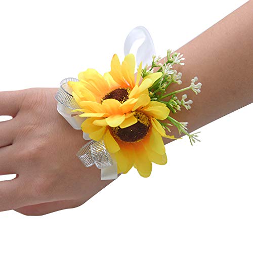JIHUOO 2 Stück Sonnenblumen Armband Blumenarmband Handgelenk Corsage Armreif Brautjungfer Blumenschmuck für Hochzeit von JIHUOO