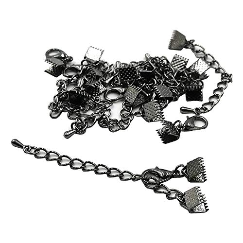 JIHUOO 20 Setzt Bandklemmen Armband Verschluss Karabinerverschluss Schmuck Verschluss Klemmbleche Crimps Clamp Ends mit Kettenverlängerungen Pistole Schwarz von JIHUOO