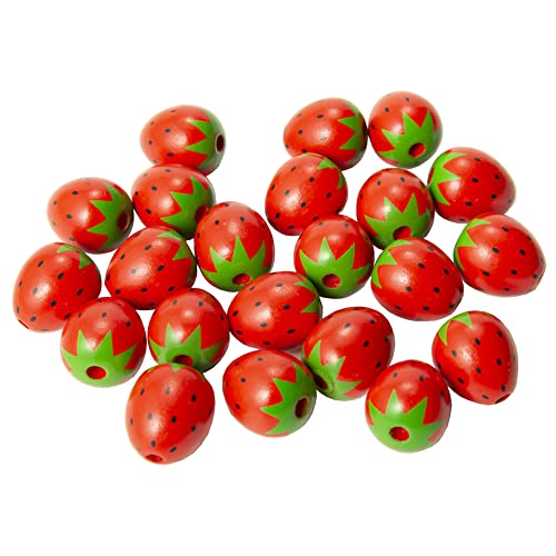 JIHUOO 20 Stück Holz Erdbeer Perlen Erdbeerperlen Obst Holzperlen Bastelnperlen Schmuckperlen für Schmuckherstellung von JIHUOO