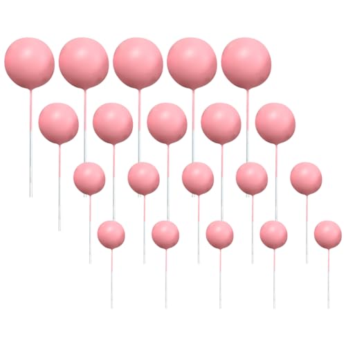 JIHUOO 20 Stück Kugel-Kuchenaufsätze, Schaumstoff-Kugel-Kuchenaufsätze, Cupcake-Topper, Schaumstoffkugeln, Kucheneinsatz, Luftballons, Cupcake-Topper, dekorative Cupcake-Picks, rosa von JIHUOO