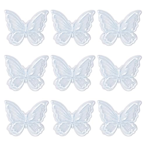 JIHUOO 20 Stück Organza-Spitzen-Schmetterlinge, Chiffon-Stoff, Schmetterlinge, Schmetterling, Spitzenborte, kleine bestickte Schmetterlings-Patches, dekorative Schmetterlings-Applikationen, von JIHUOO