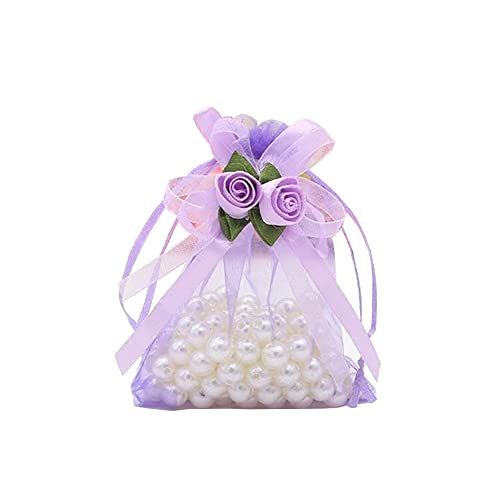 JIHUOO 20 Stück Organzasäckchen Geschenktüten Durchsichtig Organzabeutel Stoffsäckchen Schmuckbeutel Organza Säckchen für Lavendel Hochzeit Lila von JIHUOO