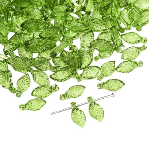 JIHUOO 200 Stück grüne Blattperlen-Charms, kleine Blatt-Perlen, Blatt-Charm-Anhänger, Acrylblätter, Kunststoffblätter, Pflanzenarmband, niedliche Ohrring-Anhänger für Schmuckherstellung, 5 x 11mm (W x von JIHUOO