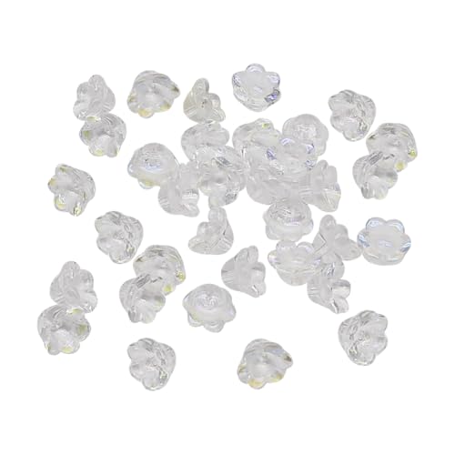 JIHUOO 200 Stück kleine Glasperlen Trompete Blumen lose ästhetische Perlen Blume Perlenkappen Schmuckherstellung Perlen Armbänder Handwerk Perlen Halskette Ohrring Perlen Windspiel Perlen AB Weiß von JIHUOO