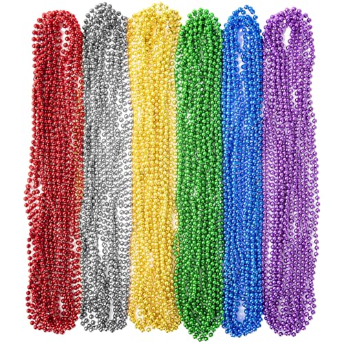 JIHUOO 24 Stück 5 mm x 80 cm Mardi Gras Perlen Halskette Metallic Perlenkette Lange Bunte Perlenkette Party Kostüm Halskette Karneval Party Gastgeschenke, 5 mm x 80 cm, Kunststoff, Kein Edelstein von JIHUOO