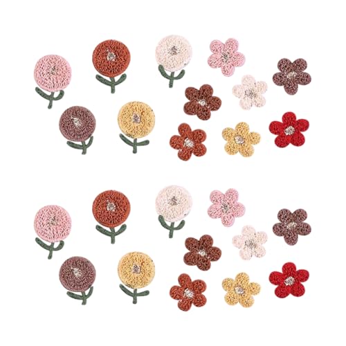 JIHUOO 24 Stück Chenille-Blumenaufnäher, kleine niedliche Blumen-Applikationen, bestickt, dekorative Aufnäher zum Aufnähen, ästhetische Rucksack-Flicken, Kleidung, Reparaturapplikationen, Jeans-Hut von JIHUOO