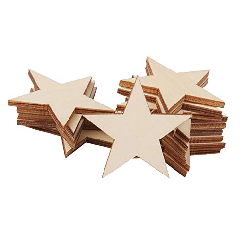 JIHUOO 25 Stück Holzscheiben Deko zum Basteln Streudeko Tischdeko Holzstern Baumscheiben für DIY Handwerk Scrapbooking Star von JIHUOO