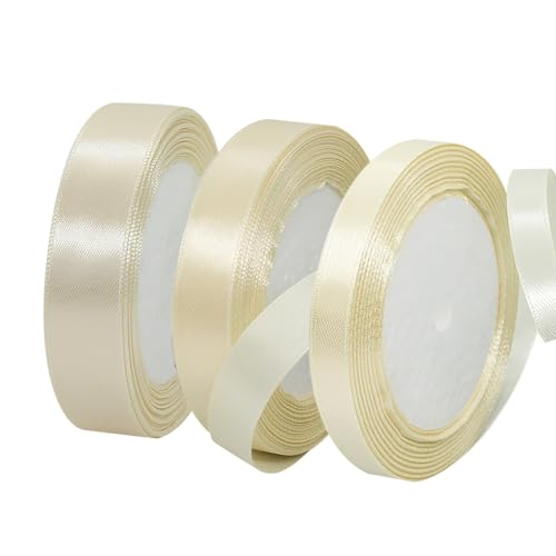JIHUOO 3 Rollen 22 m einfarbiges Satinband, Geschenkverpackungsband, Stoff, Bastelband, Kuchendekoration, Einladungskarte, Schleifen, Beige JIHUOO 3 Rollen 22 m einfarbiges Satinband, Geschenkverpackungsband, Stoff, Bastelband, Kuchendekoration, Einladungskarte, Schleifen, Beige von JIHUOO