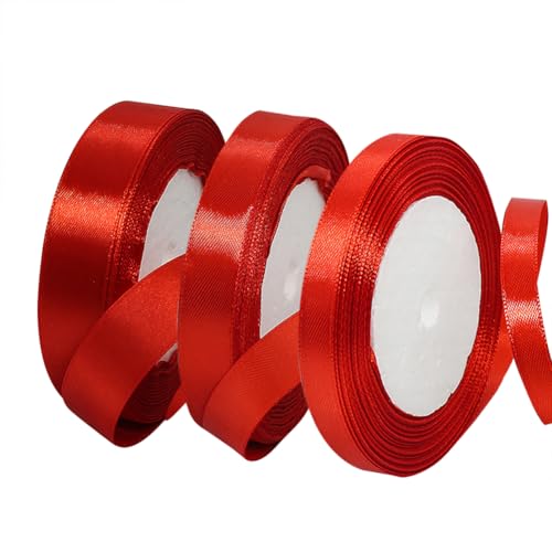 JIHUOO 3 Rollen 22 m einfarbiges Satinband Geschenkband Stoff Bastelband Kuchen Dekorieren Band Einladungskarte Schleifen, Schleifen, Rot JIHUOO 3 Rollen 22 m einfarbiges Satinband Geschenkband Stoff Bastelband Kuchen Dekorieren Band Einladungskarte Schleifen, Schleifen, Rot von JIHUOO