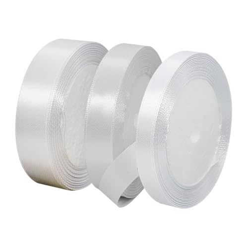 JIHUOO 3 Rollen 22 m einfarbiges Satinband Geschenkband Stoff Bastelband Kuchen Dekorieren Band Einladungskarte Schleifenband Schleifenband Weiß JIHUOO 3 Rollen 22 m einfarbiges Satinband Geschenkband Stoff Bastelband Kuchen Dekorieren Band Einladungskarte Schleifenband Schleifenband Weiß von JIHUOO