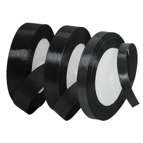 JIHUOO 3 Rollen 22 m einfarbiges Satinband Geschenkband Stoff Bastelband Kuchen Dekorieren Band Einladungskarte Schleifenband Schwarz JIHUOO 3 Rollen 22 m einfarbiges Satinband Geschenkband Stoff Bastelband Kuchen Dekorieren Band Einladungskarte Schleifenband Schwarz von JIHUOO