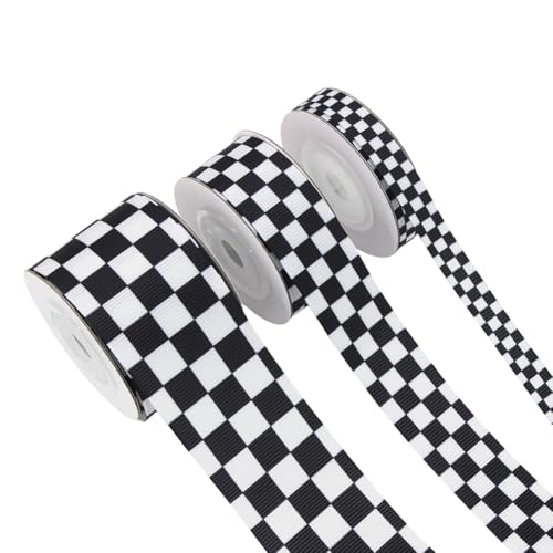 JIHUOO 3 Rollen schwarz-weiß karierte Bänder Rennwagen-Themen-Partyband kariertes Stoffband bedrucktes Ripsband Büffelkarierte Bänder Sportthemenbänder JIHUOO 3 Rollen schwarz-weiß karierte Bänder Rennwagen-Themen-Partyband kariertes Stoffband bedrucktes Ripsband Büffelkarierte Bänder Sportthemenbänder von JIHUOO