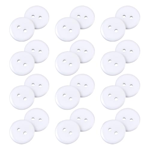 JIHUOO 30 Stück 28 mm runde Harzknöpfe zum Nähen, 2 Löcher, Mantelknöpfe, dekorative Bastelknöpfe, Bluse, Kleidung, Ersatzknöpfe, Retro-Anzugknöpfe, manuelle Ornament-Knöpfe, Weiß von JIHUOO