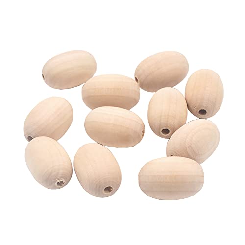 JIHUOO 30 Stück 30MM Eiförmige Holzperlen Natürliche Holz Bastelnperlen Holzkugeln mit Loch für Makramee Handwerk von JIHUOO