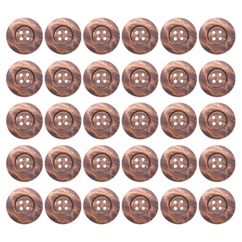 JIHUOO 30 Stück 60 mm große braune Holzknöpfe, große runde Holzknöpfe mit 4 Löchern, extra groß, dekorative Bastelknöpfe Knöpfe für Kleidung, Taschen, Dekorationen von JIHUOO