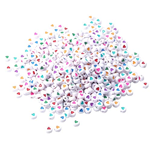 JIHUOO 300 Stück 7mm Herz Rund Perlen Acrylperlen Herzperlen Bastelperlen Schmuckperlen Zwischenperlen für Schmuckherstellung Weiß Mehrfarbig von JIHUOO