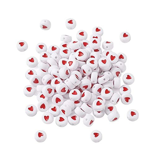 JIHUOO 300 Stück 7mm Herz Rund Perlen Acrylperlen Herzperlen Bastelperlen Schmuckperlen Zwischenperlen für Schmuckherstellung Weiß Rot von JIHUOO