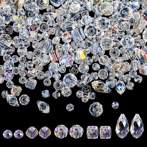 JIHUOO 300 Stück sortierte Glas-Kristallperlen, facettierte Tropfenform, Edelsteinperlen, Rondelle, Armband, Abstandshalter, Sonnenfänger, Perlen, Edelstein, lose Charms mit Behälterbox, für Kunst und von JIHUOO