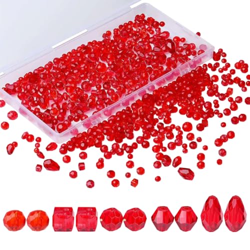 JIHUOO 300 Stück sortierte Glas-Kristallperlen, facettierte Tropfenform, Edelsteinperlen, Rondelle, Armband, Abstandshalter, Sonnenfänger, Perlen, Edelstein, lose Charms mit Behälterbox, für Kunst und von JIHUOO