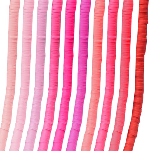 JIHUOO 3500 Stück 6 mm Polymer-Ton-Perlen, flach, rund, Armbandperlen, Abstandshalter, Heishi-Perlen, Vinyl-Scheibenperlen, Schmuckherstellung, Perlen für Ohrringe, Halsketten, Rosa von JIHUOO