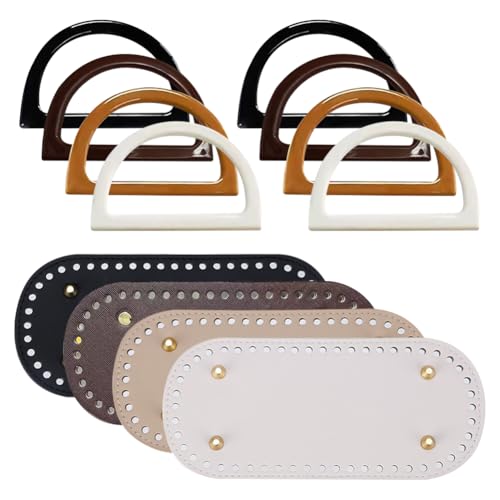 JIHUOO 4 Stück DIY PU Leder Geldbörsenhosen, groß, oval, gehäkelt, Tragetasche, Handtascheneinsatz, Basisformer mit 8 Stück großen D-förmigen Handtaschengriffen, dekorative Handtaschengriffe, Ersatz JIHUOO 4 Stück DIY PU Leder Geldbörsenhosen, groß, oval, gehäkelt, Tragetasche, Handtascheneinsatz, Basisformer mit 8 Stück großen D-förmigen Handtaschengriffen, dekorative Handtaschengriffe, Ersatz von JIHUOO