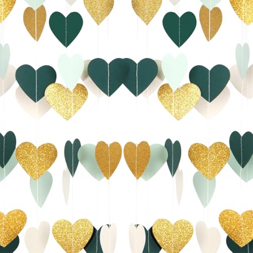 JIHUOO 4 Stück Liebe Herz Papiergirlande Glitzer Herz Luftschlangen Banner Hochzeit hängende Girlande Valentinstag Girlande Brautdusche Party Luftschlangen Wanddekoration Girlande Grün Golden JIHUOO 4 Stück Liebe Herz Papiergirlande Glitzer Herz Luftschlangen Banner Hochzeit hängende Girlande Valentinstag Girlande Brautdusche Party Luftschlangen Wanddekoration Girlande Grün Golden von JIHUOO