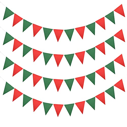 JIHUOO 4 Stück Stoff-Wimpelkette, dreieckige Banner, Flaggen, Weihnachten, Kamin, Banner, Halloween-Banner, Outdoor-Wimpelflaggen, Wimpelkette, Girlande, Rot und Grün von JIHUOO