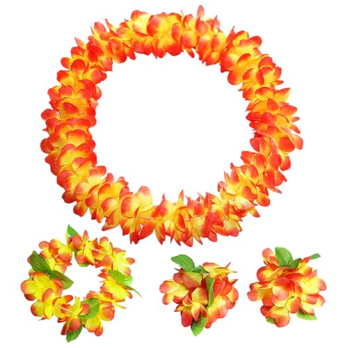JIHUOO 4 Stück hawaiianische Leis Set Luau Party Halsketten Armband Stirnband Hawaii Thema Blume Halskette Hula Dance Zubehör Tropische Blume Leis Sommer Strand Party Dekorationen Orange JIHUOO 4 Stück hawaiianische Leis Set Luau Party Halsketten Armband Stirnband Hawaii Thema Blume Halskette Hula Dance Zubehör Tropische Blume Leis Sommer Strand Party Dekorationen Orange von JIHUOO