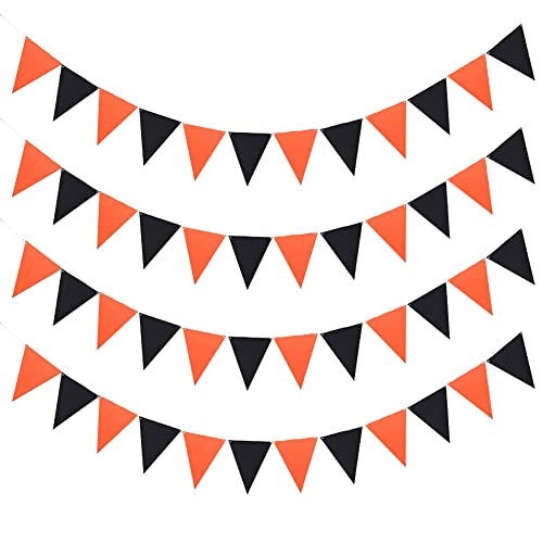 JIHUOO 4-stk Stoff-Wimpelkette, Dreieckig, Schwarz/Orange, Vliesstoff, 2,5 m, Girlande, Weihnachten, Halloween von JIHUOO