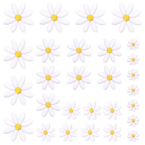 JIHUOO 40 Stück 4 Größen Gänseblümchen Blumen Aufbügler Stickerei Blume Applikation Patches Niedlich Rucksack Patches Ästhetische dekorative Flicken für Jeans Kleidung Reparatur Flicken von JIHUOO