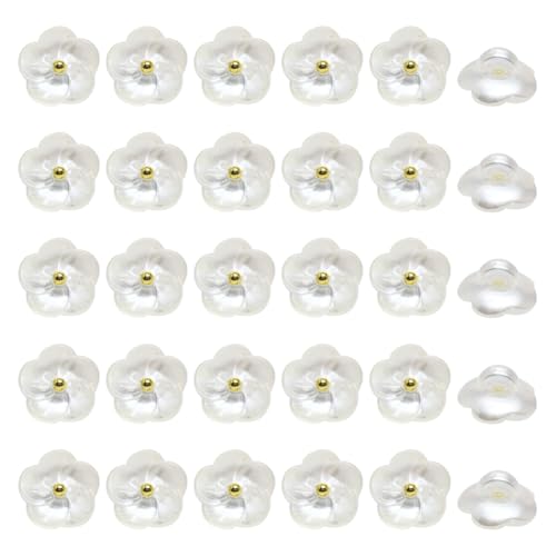 JIHUOO 50 Stück 11 mm runde Kunststoff-Blumenknöpfe dekorative Schaftknöpfe Nähen Handwerk Knöpfe Scrapbooking Blusenknöpfe Ersatz Weiß von JIHUOO