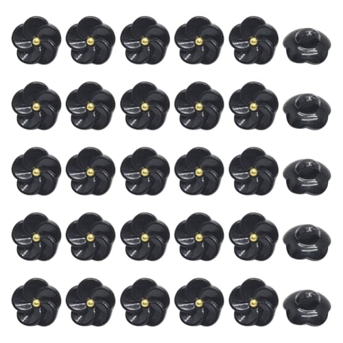 JIHUOO 50 Stück 11 mm runde Kunststoff-Blumenknöpfe dekorative Schaftknöpfe Nähen Handwerk Knöpfe Scrapbooking Blusenknöpfe Ersatz schwarz von JIHUOO