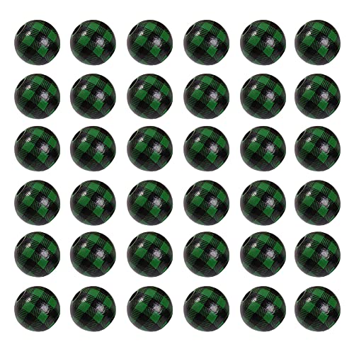 JIHUOO 50 Stück 16MM Weihnachten Karierte Holzperlen Natürliche Runde Perlen Bastelperlen Holzkugel mit Loch für Makramee Bastelset Grün von JIHUOO