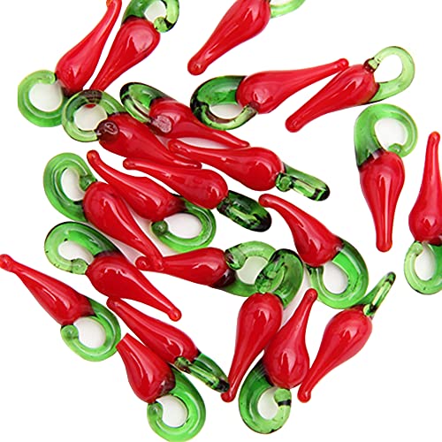 JIHUOO 50 Stück Chili Pepper Charm Anhänger Glasperlen Gemüse Schmuckanhänger Schlüsselanhänger von JIHUOO