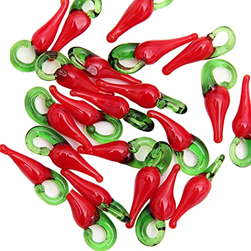 JIHUOO 50 Stück Chili Pepper Charm Anhänger Glasperlen Gemüse Schmuckanhänger Schlüsselanhänger JIHUOO 50 Stück Chili Pepper Charm Anhänger Glasperlen Gemüse Schmuckanhänger Schlüsselanhänger von JIHUOO