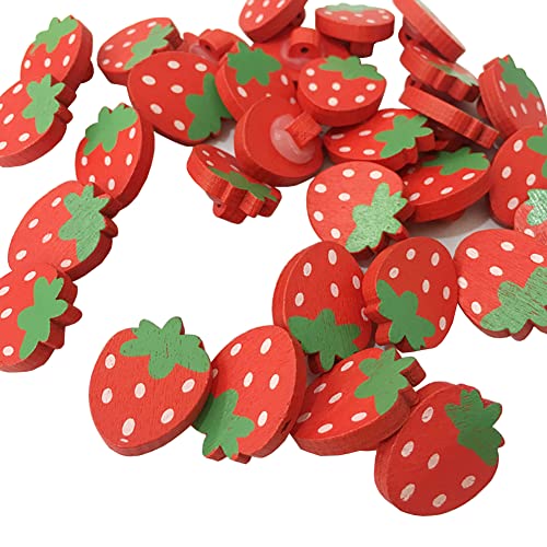 JIHUOO 50 Stück Erdbeere Holzknöpfe Bunte Holz Knopf Nähenknöpfe Kinderknöpfe Puppenknöpfe Deko Knöpfe für Kinderbekleidung Rot von JIHUOO