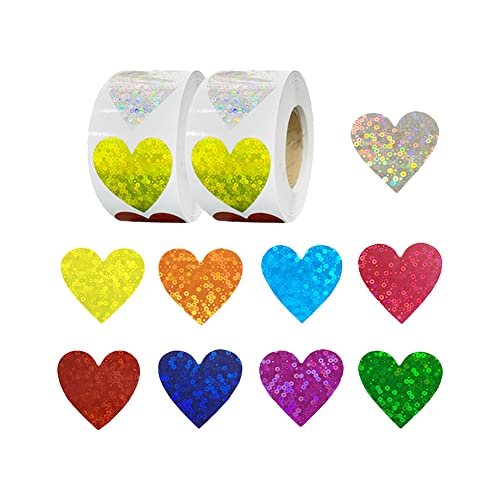 500 Stück Sparkle Herz Aufkleber Selbstklebende Herzform Klebeetiketten Sticker Geschenkaufkleber Geschenksticker für Hochzeit Valentinstag 2,5 cm von JIHUOO