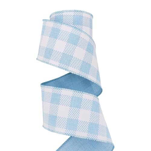 JIHUOO 6,3 cm x 9,1 m langes Band für Frühling Ostern mit Draht, breites kariertes Band, pastellfarbenes Stoffband, Kranz, kariertes Band, Gingham-Bastelband, Schleifen, Geschenkband, Blau JIHUOO 6,3 cm x 9,1 m langes Band für Frühling Ostern mit Draht, breites kariertes Band, pastellfarbenes Stoffband, Kranz, kariertes Band, Gingham-Bastelband, Schleifen, Geschenkband, Blau von JIHUOO