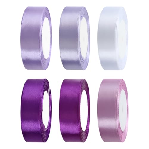 JIHUOO 6 Rollen 2,5 cm x 22 m buntes Satinband Geschenkverpackung Verpackungsband Stoffdekorationsband Blumenbouquet Band Hochzeit Dekoband Basteln Schleifenband lila JIHUOO 6 Rollen 2,5 cm x 22 m buntes Satinband Geschenkverpackung Verpackungsband Stoffdekorationsband Blumenbouquet Band Hochzeit Dekoband Basteln Schleifenband lila von JIHUOO